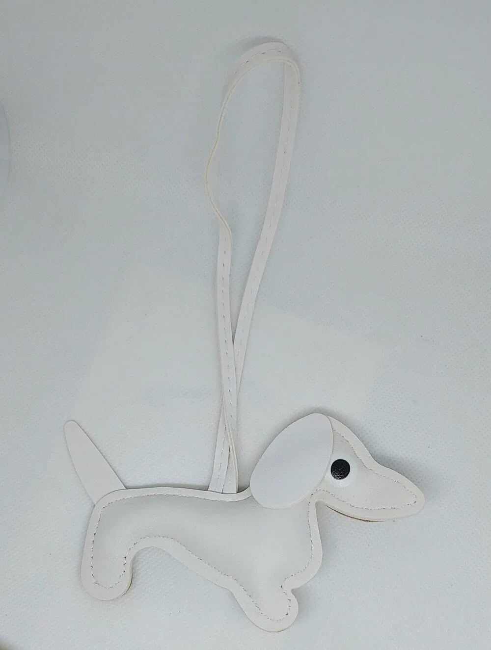Dachshund Faux Leather Keychain Bag Purse Charm White NWT